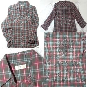 ☄Cello Rhinestone Studded Love Plaid Shirt
